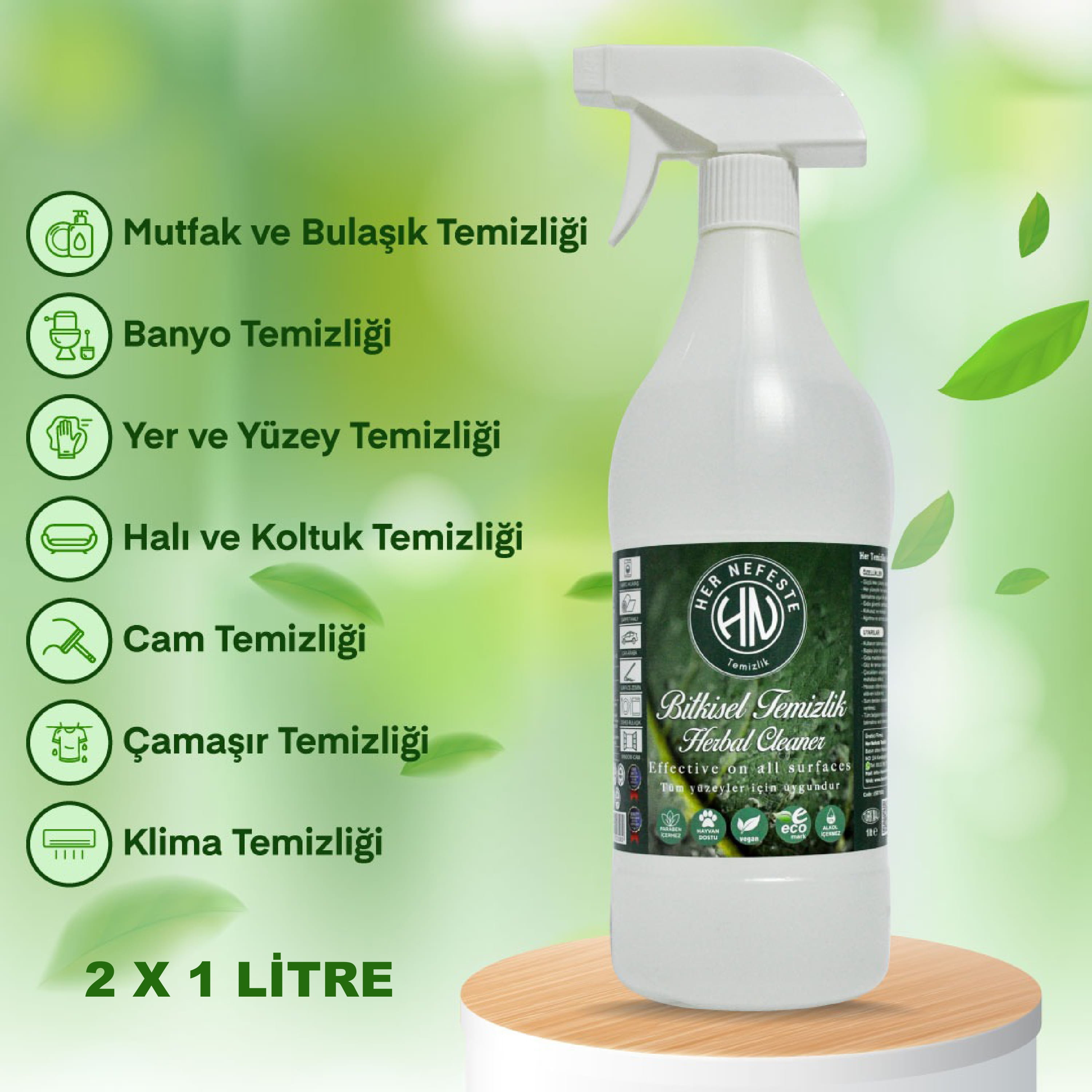 HER NEFESTE TEMİZLİK Hn Bitkisel Genel Temizleyici & Leke Çıkarıcı 2 X 1 Lt